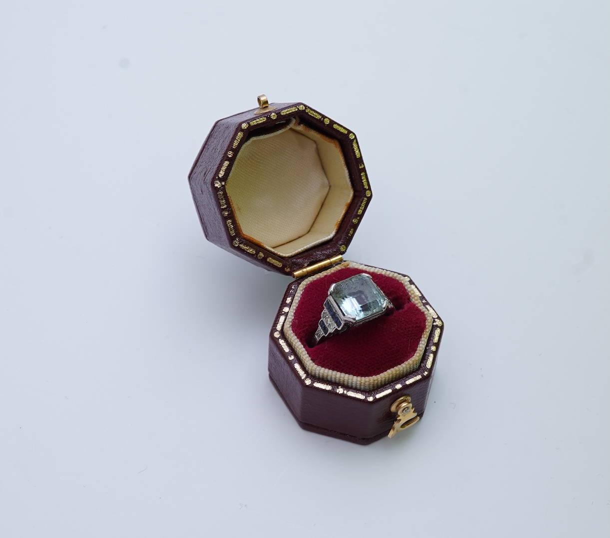 An aquamarine, sapphire and diamond ring